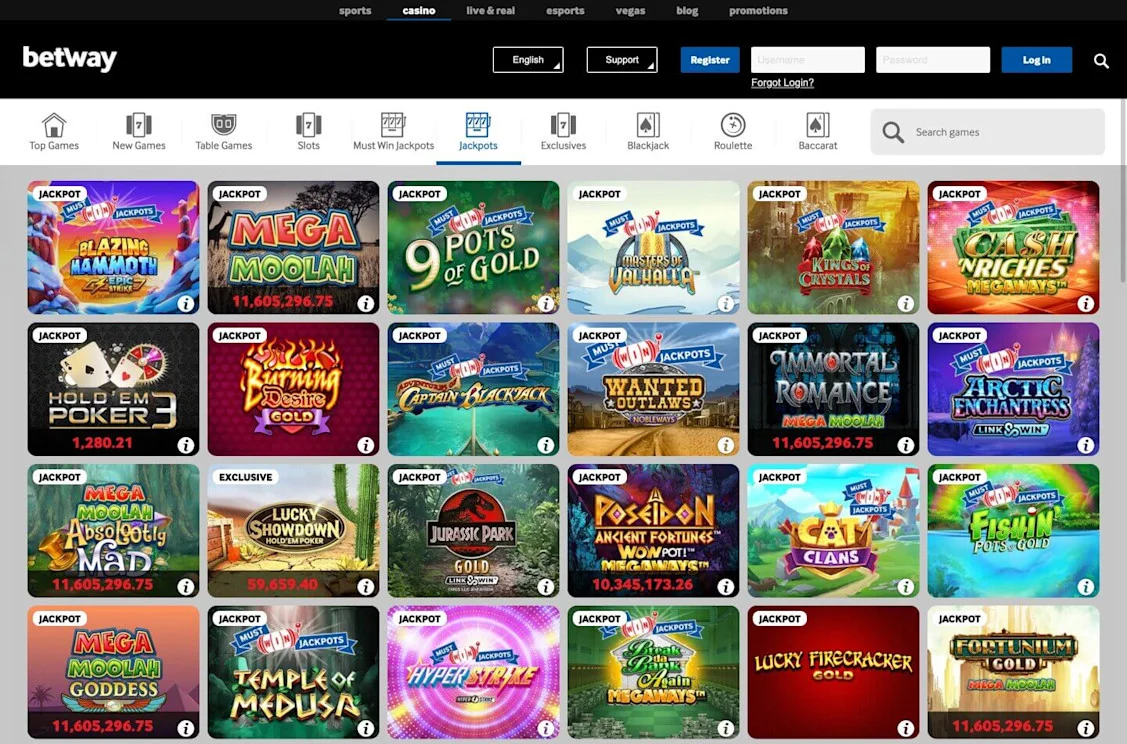 Aperçu des jeux et tables chez Betway Casino